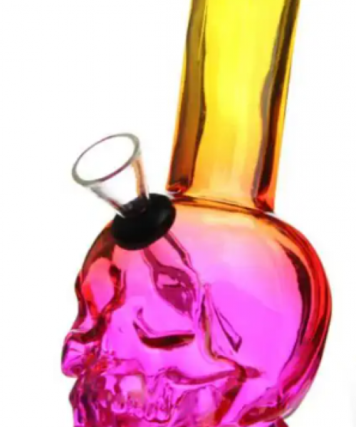 Бонг стеклянный Colour Skull - Желто-розовый, 15 см