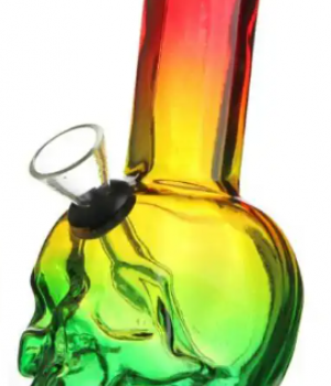 Бонг стеклянный Colour Skull - Красно-желто-зеленый, 15 см