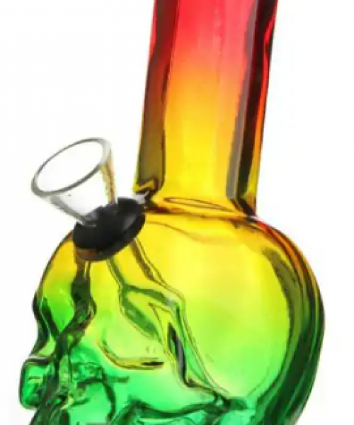 Бонг стеклянный Colour Skull - Красно-желто-зеленый, 15 см